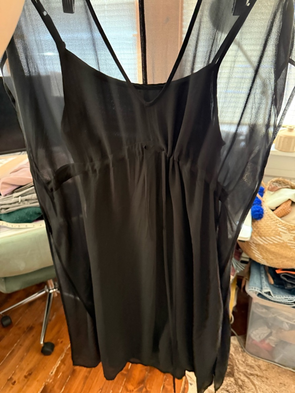 Eileen Fisher Silk Sheer Georgette Caftan V-Neck Two Piece Dress 100% Silk